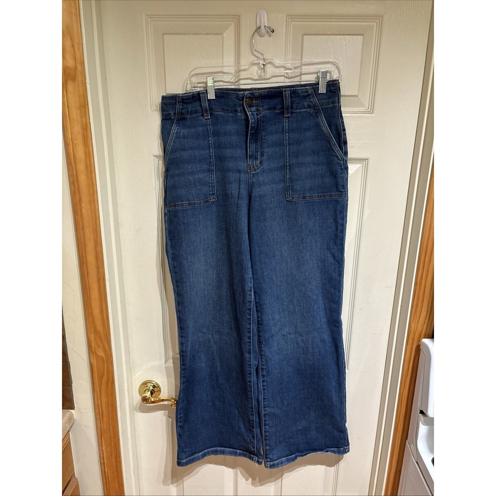 Falls Creek Wide Leg Women's Dark Denim Jeans Size 12 Large Pockets